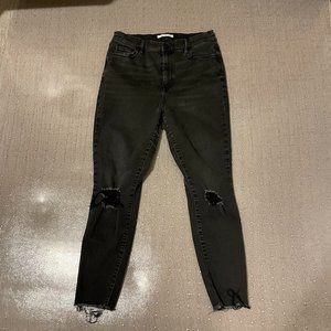 High-Waisted Ripped Skinny Jeans Black